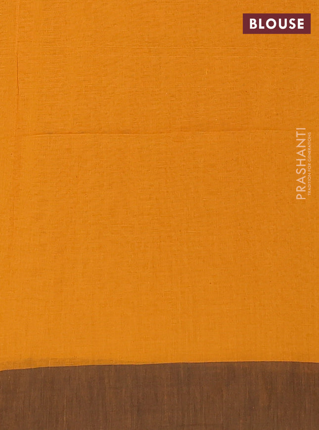 Bengal soft cotton saree dark mustard and black with allover weaves and simple border