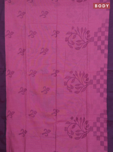 Bengal soft cotton saree mavue pink and navy blue with allover weaves and simple border
