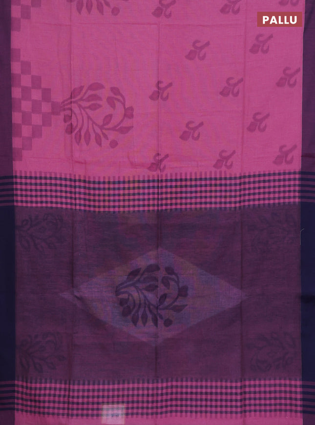 Bengal soft cotton saree mavue pink and navy blue with allover weaves and simple border