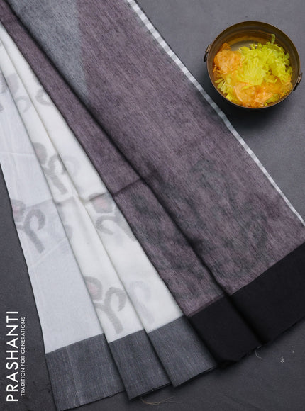 Bengal soft cotton saree off white and grey with allover weaves and simple border