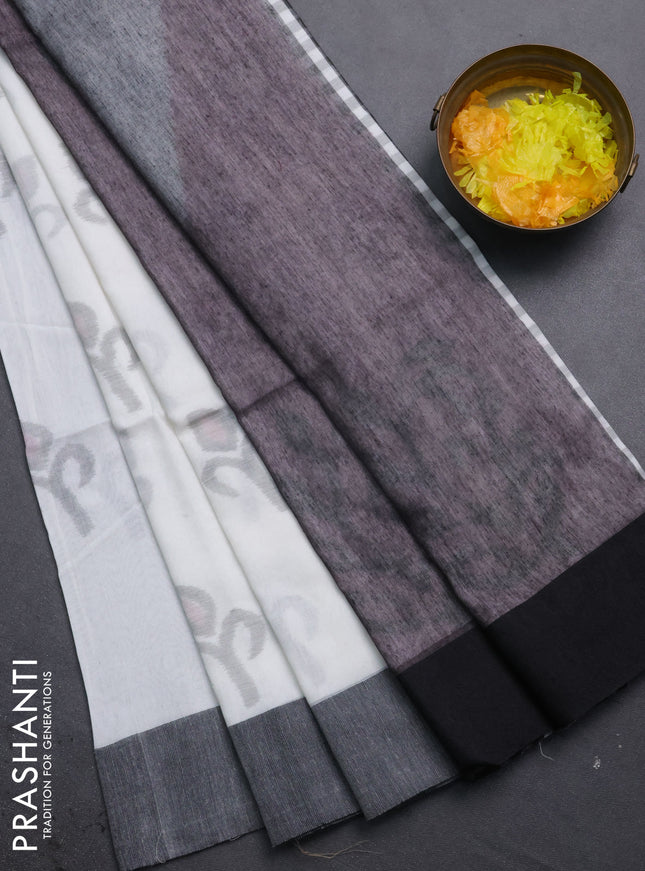 Bengal soft cotton saree off white and grey with allover weaves and simple border