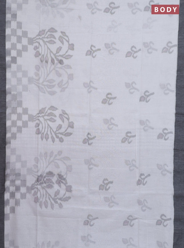 Bengal soft cotton saree off white and grey with allover weaves and simple border