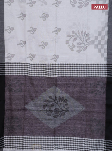 Bengal soft cotton saree off white and grey with allover weaves and simple border