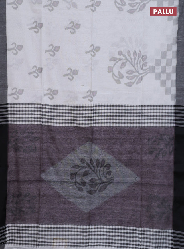 Bengal soft cotton saree off white and grey with allover weaves and simple border