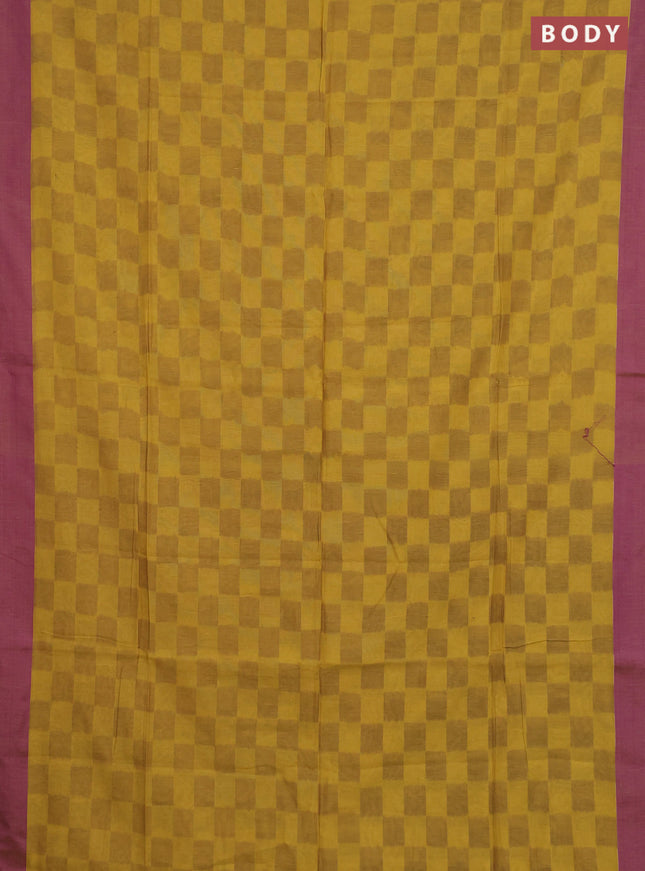 Bengal soft cotton saree mustard yellow and purple with allover weaves and simple border