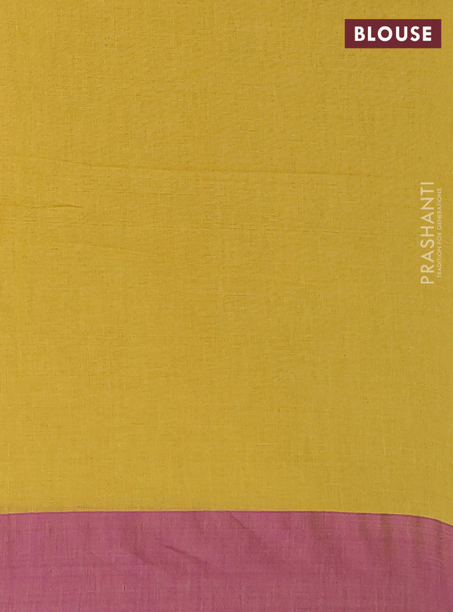 Bengal soft cotton saree mustard yellow and purple with allover weaves and simple border
