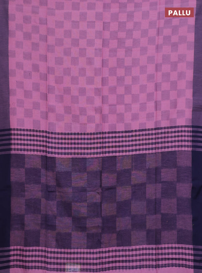 Bengal soft cotton saree pastel pink and navy blue with allover butta weaves and simple border