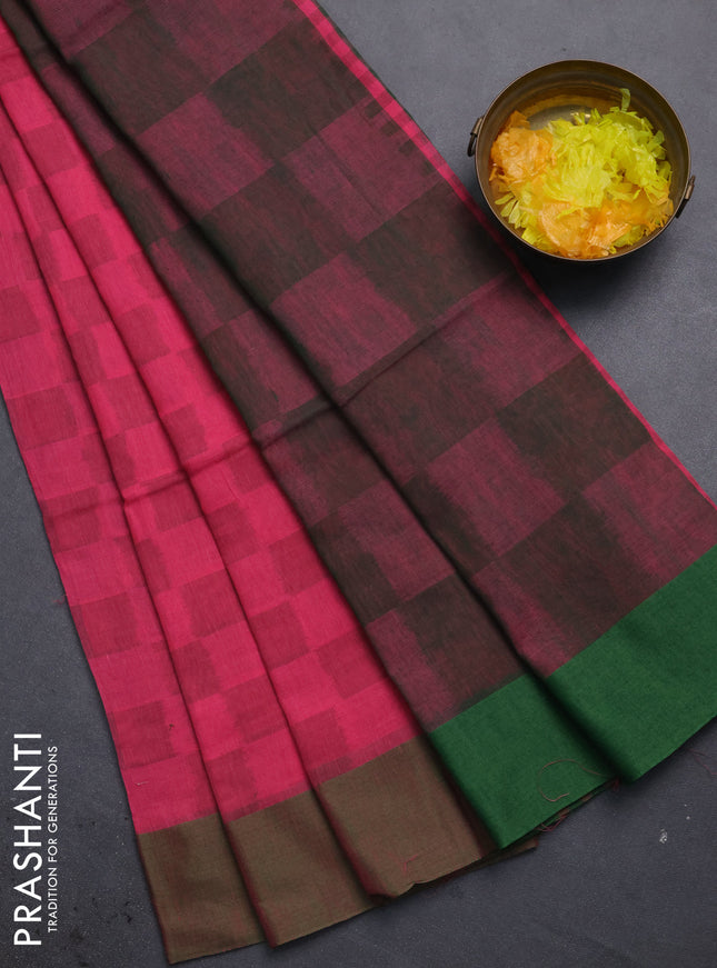 Bengal soft cotton saree peach pink and green with allover weaves and simple border
