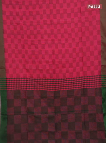 Bengal soft cotton saree peach pink and green with allover weaves and simple border