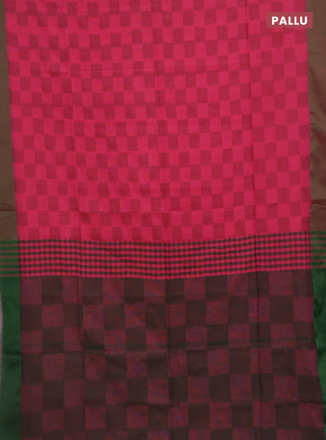 Bengal soft cotton saree peach pink and green with allover weaves and simple border