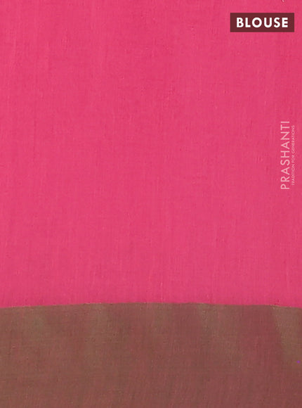 Bengal soft cotton saree peach pink and green with allover weaves and simple border