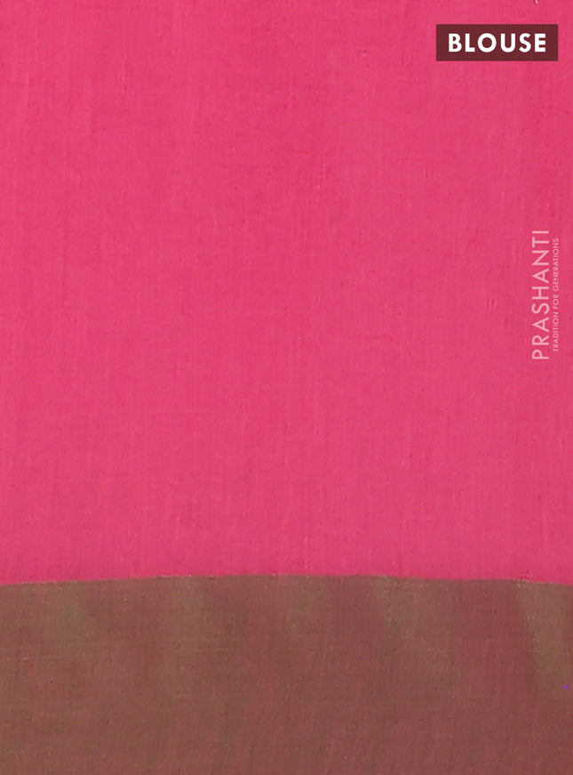 Bengal soft cotton saree peach pink and green with allover weaves and simple border