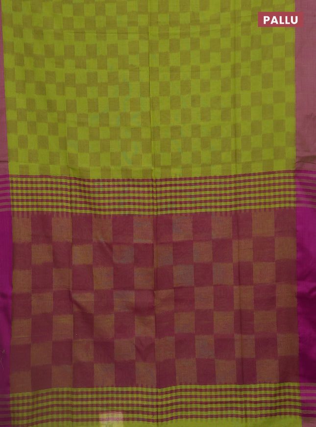 Bengal soft cotton saree light green and purple with allover weaves and simple border