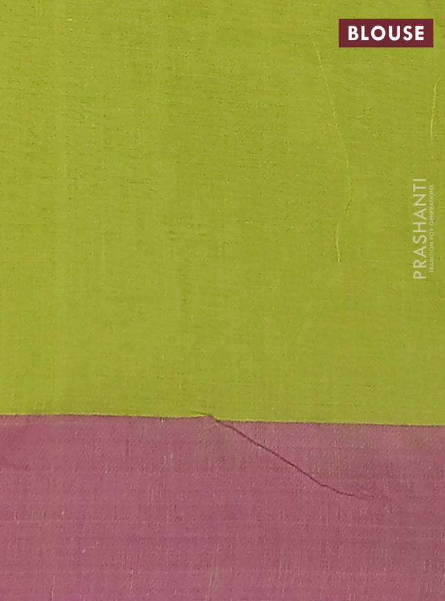 Bengal soft cotton saree light green and purple with allover weaves and simple border