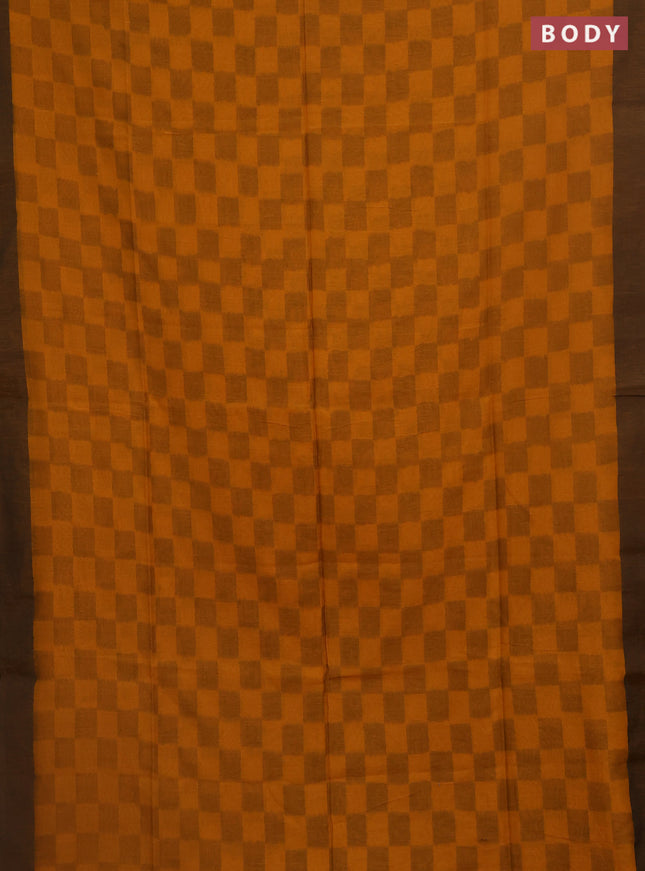 Bengal soft cotton saree dark mustard and black with allover weaves and simple border