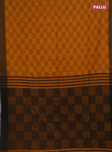 Bengal soft cotton saree dark mustard and black with allover weaves and simple border