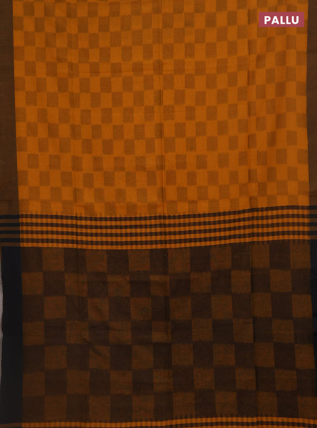 Bengal soft cotton saree dark mustard and black with allover weaves and simple border