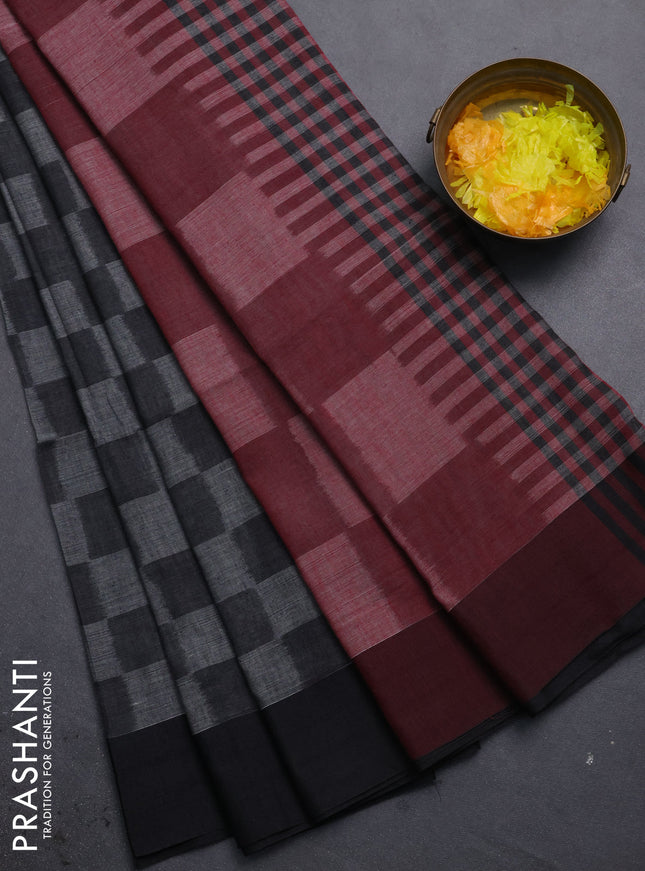 Bengal soft cotton saree grey and maroon with allover weaves and simple border