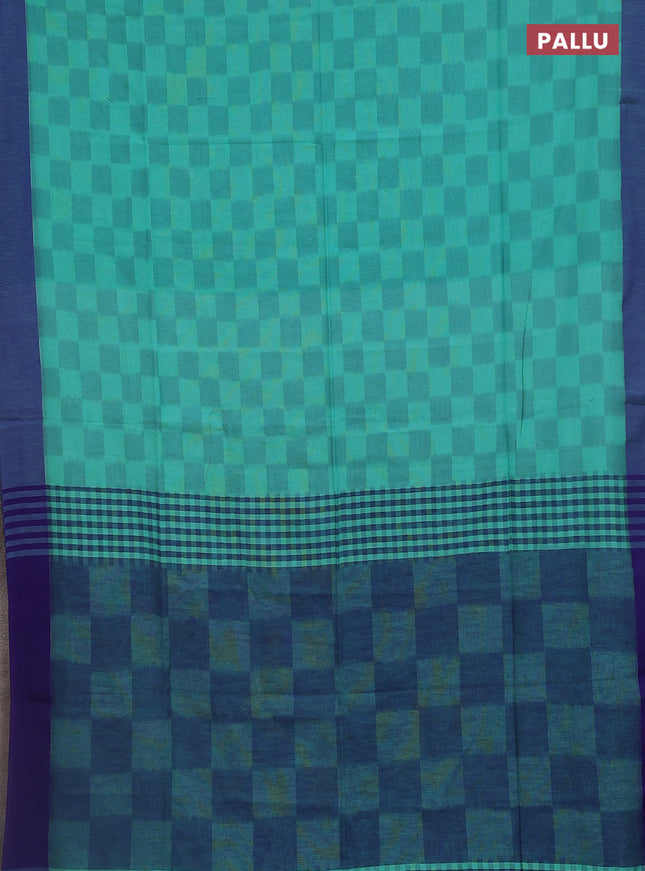 Bengal soft cotton saree teal blue and blue with allover weaves and simple border
