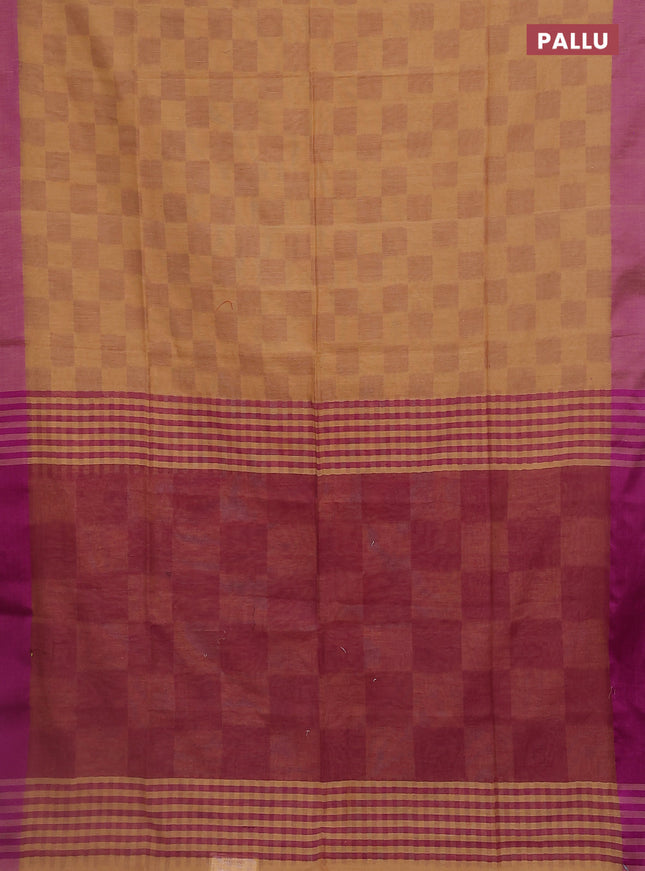 Bengal soft cotton saree sandal and purple with allover weaves and simple border