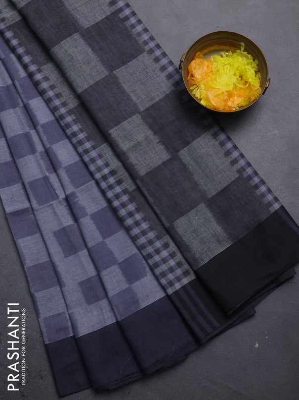 Bengal soft cotton saree grey and black with allover weaves and simple border