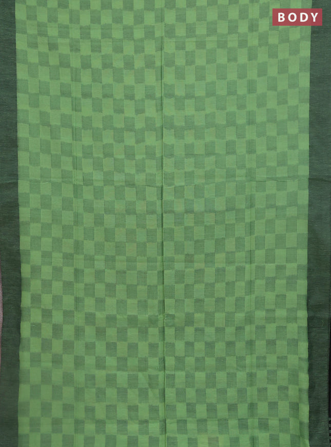 Bengal soft cotton saree pista green and black with allover weaves and simple border