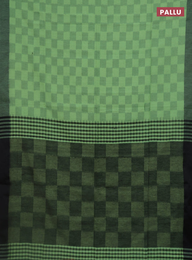 Bengal soft cotton saree pista green and black with allover weaves and simple border