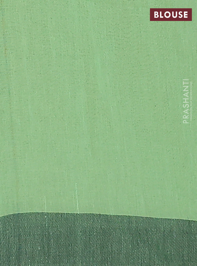 Bengal soft cotton saree pista green and black with allover weaves and simple border