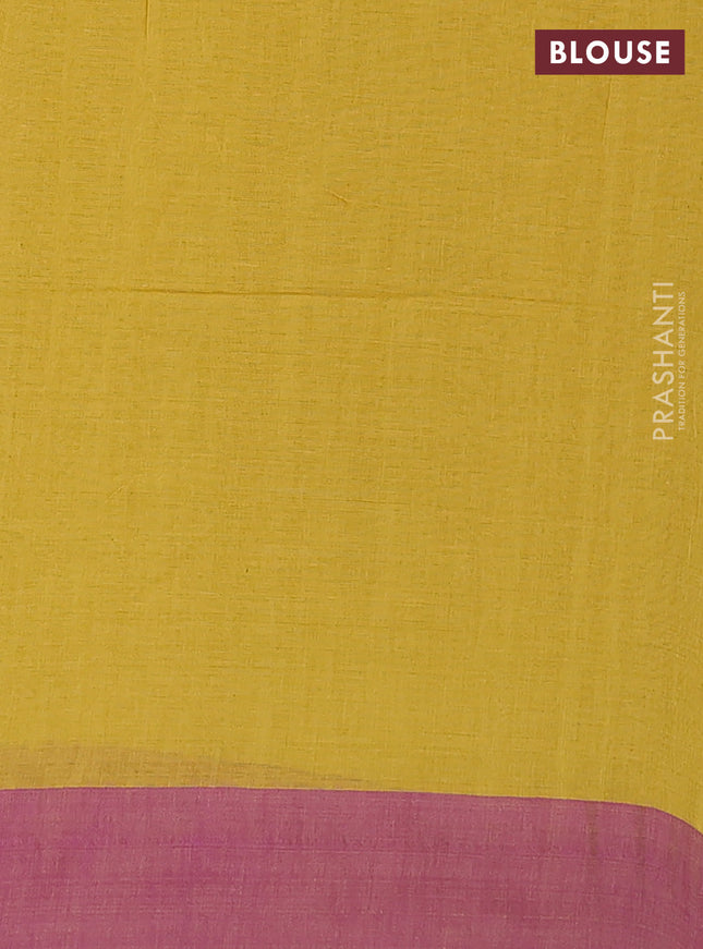 Bengal soft cotton saree mustard yellow and purple with allover butta weaves and simple border