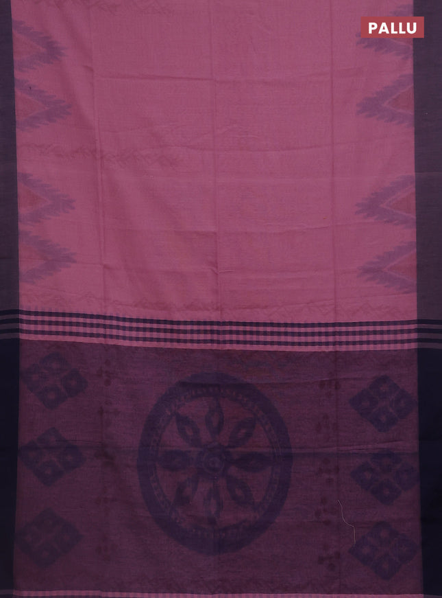 Bengal soft cotton saree mavue pink and navy blue with allover butta weaves and simple border
