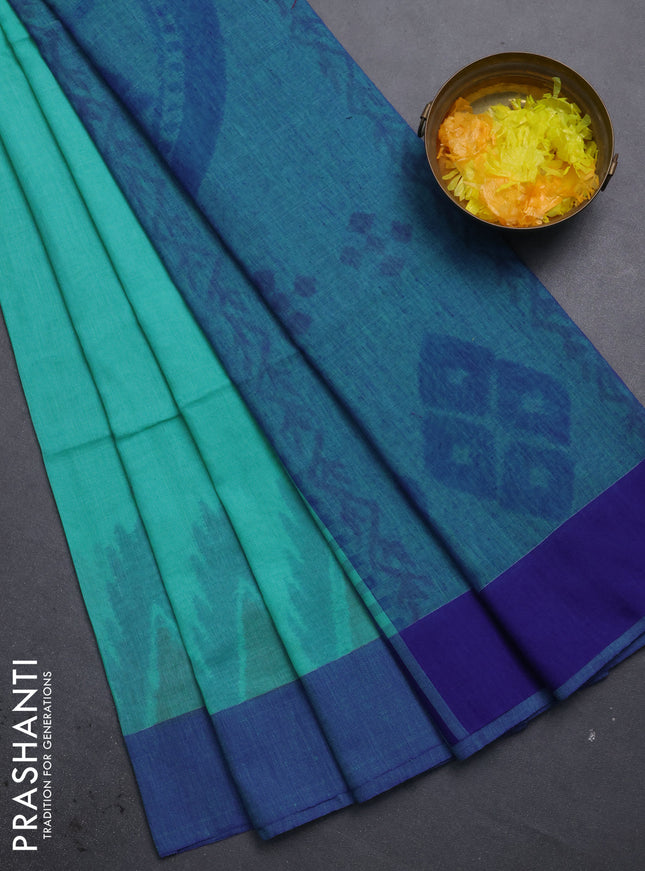 Bengal soft cotton saree teal blue and navy blue with allover butta weaves and simple border