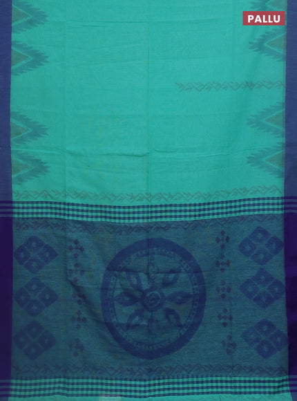 Bengal soft cotton saree teal blue and navy blue with allover butta weaves and simple border