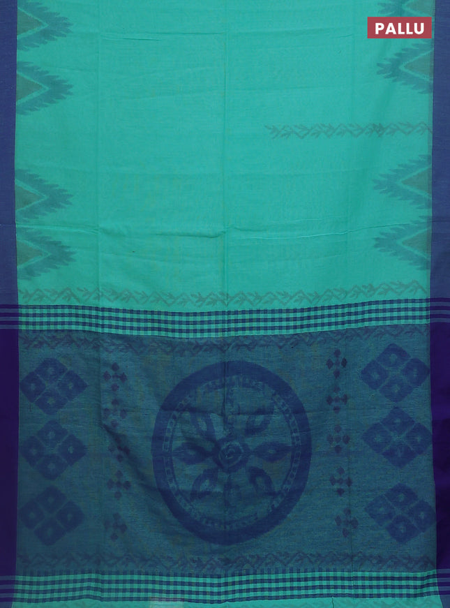 Bengal soft cotton saree teal blue and navy blue with allover butta weaves and simple border
