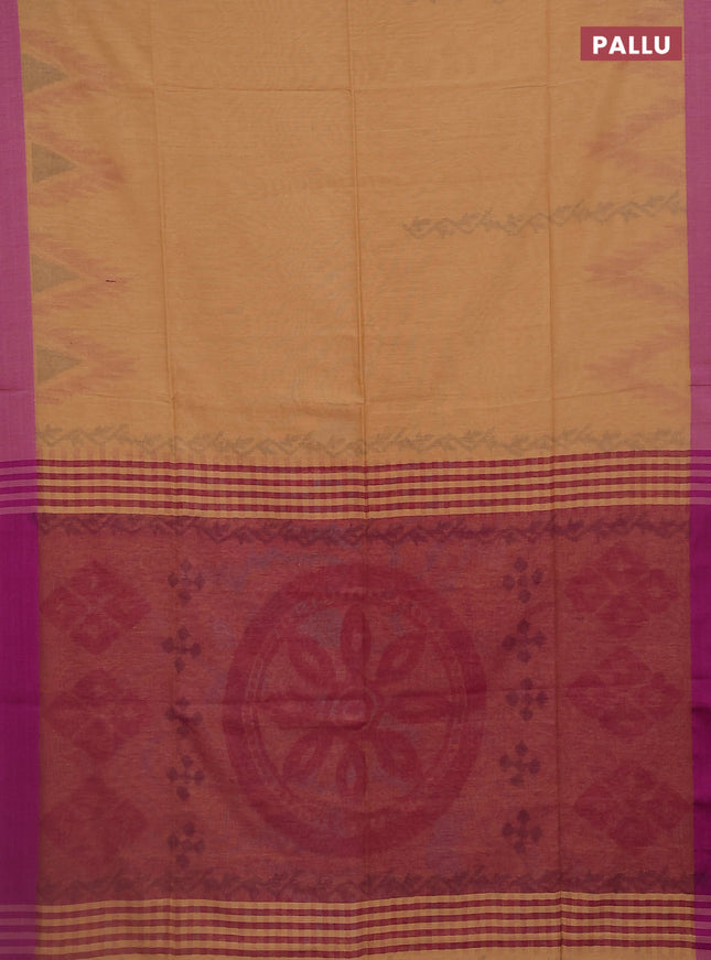 Bengal soft cotton saree sandal and purple with allover butta weaves and simple border