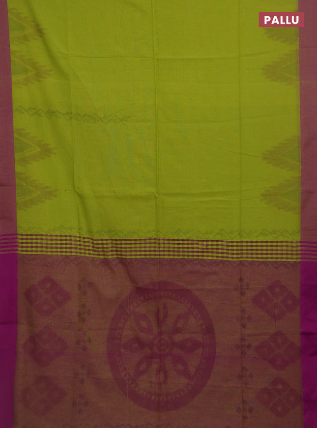 Bengal soft cotton saree light green and purple with allover butta weaves and simple border