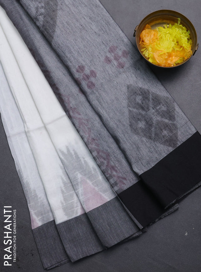 Bengal soft cotton saree off white and black with allover butta weaves and simple border