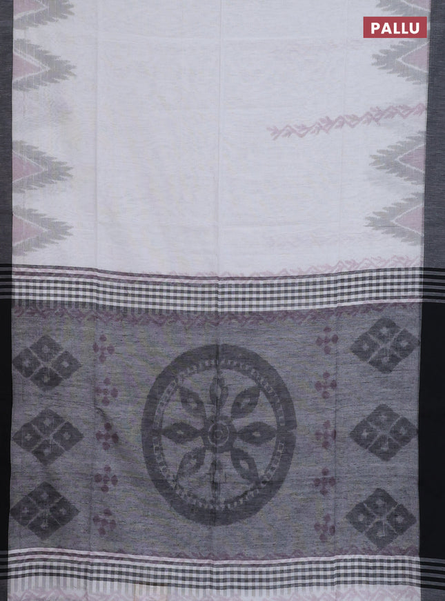 Bengal soft cotton saree off white and black with allover butta weaves and simple border