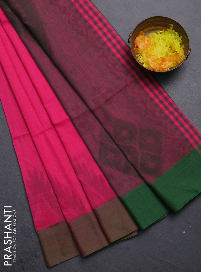 Bengal soft cotton saree peach pink and green with allover butta weaves and simple border