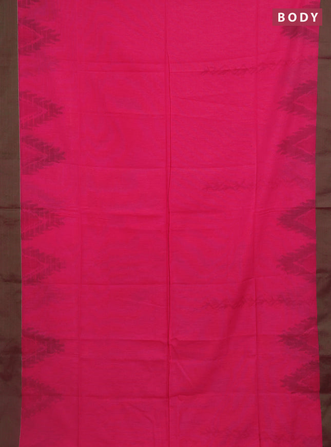 Bengal soft cotton saree peach pink and green with allover butta weaves and simple border