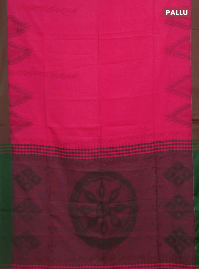 Bengal soft cotton saree peach pink and green with allover butta weaves and simple border