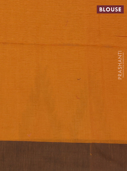 Bengal soft cotton saree dark mustard and black with allover butta weaves and simple border