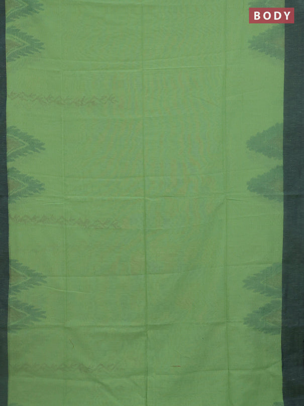 Bengal soft cotton saree pista green and navy blue with allover butta weaves and simple border