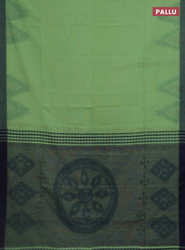 Bengal soft cotton saree pista green and navy blue with allover butta weaves and simple border