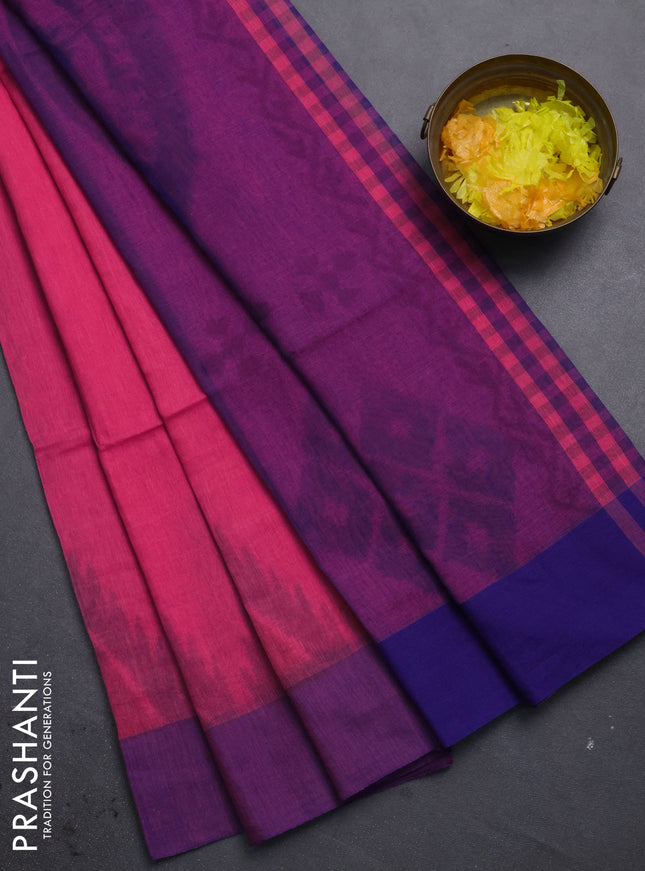 Bengal soft cotton saree peach pink and blue with allover butta weaves and simple border