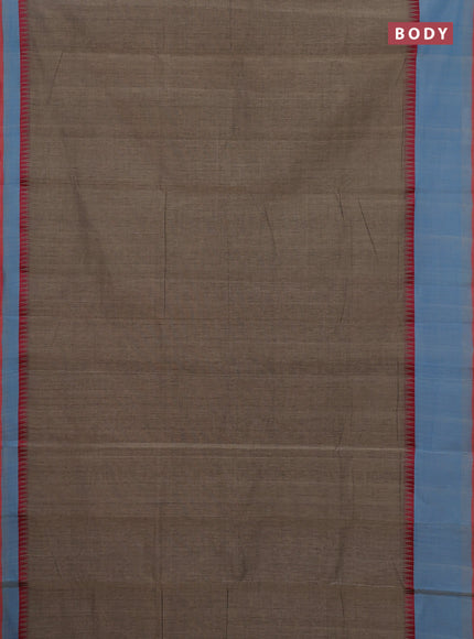 Mangalgiri cotton saree chikku shade and light blue red with palin body and temple design long rettapet border