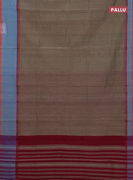 Mangalgiri cotton saree chikku shade and light blue red with palin body and temple design long rettapet border