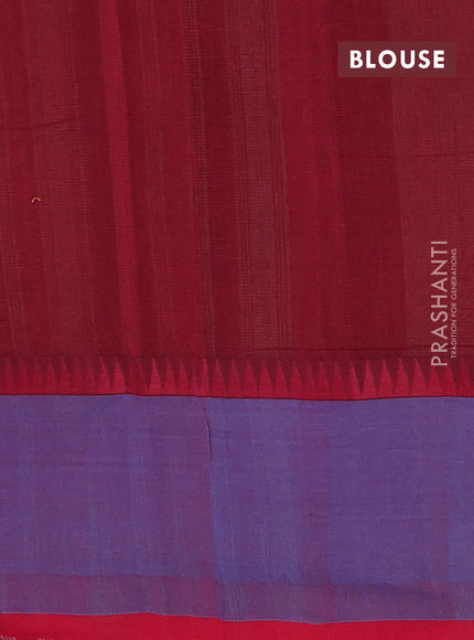Mangalgiri cotton saree chikku shade and light blue red with palin body and temple design long rettapet border