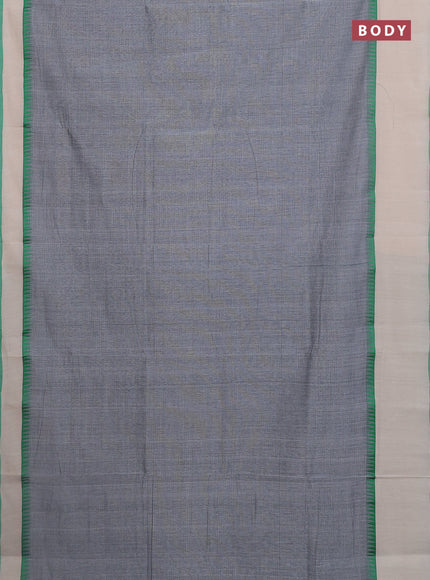 Mangalgiri cotton saree grey and cream green with palin body and temple design long rettapet border