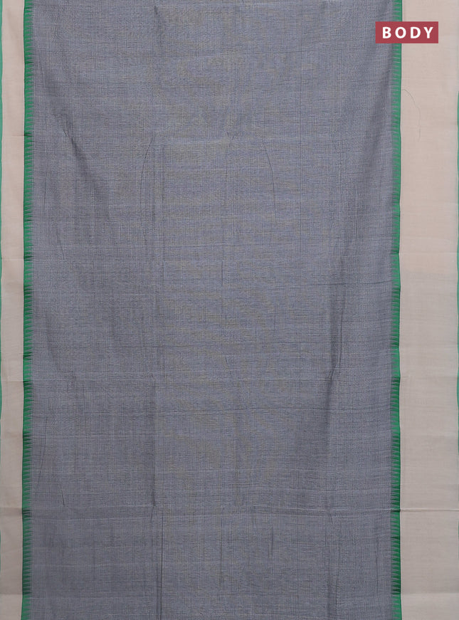 Mangalgiri cotton saree grey and cream green with palin body and temple design long rettapet border