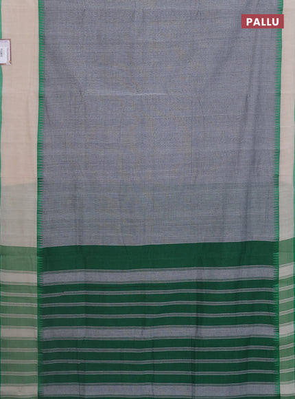 Mangalgiri cotton saree grey and cream green with palin body and temple design long rettapet border